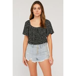 Happily Grey Women's High Rise Striped Denim Shorts - Raw Hem, Ripped, Size 1/25